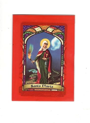 Santa Marta * Santa Marta * Tarjeta de oración bilingüe con funda de vinilo magnético * Estampa Religiosa Bilingue Con Funda De Vinilo.