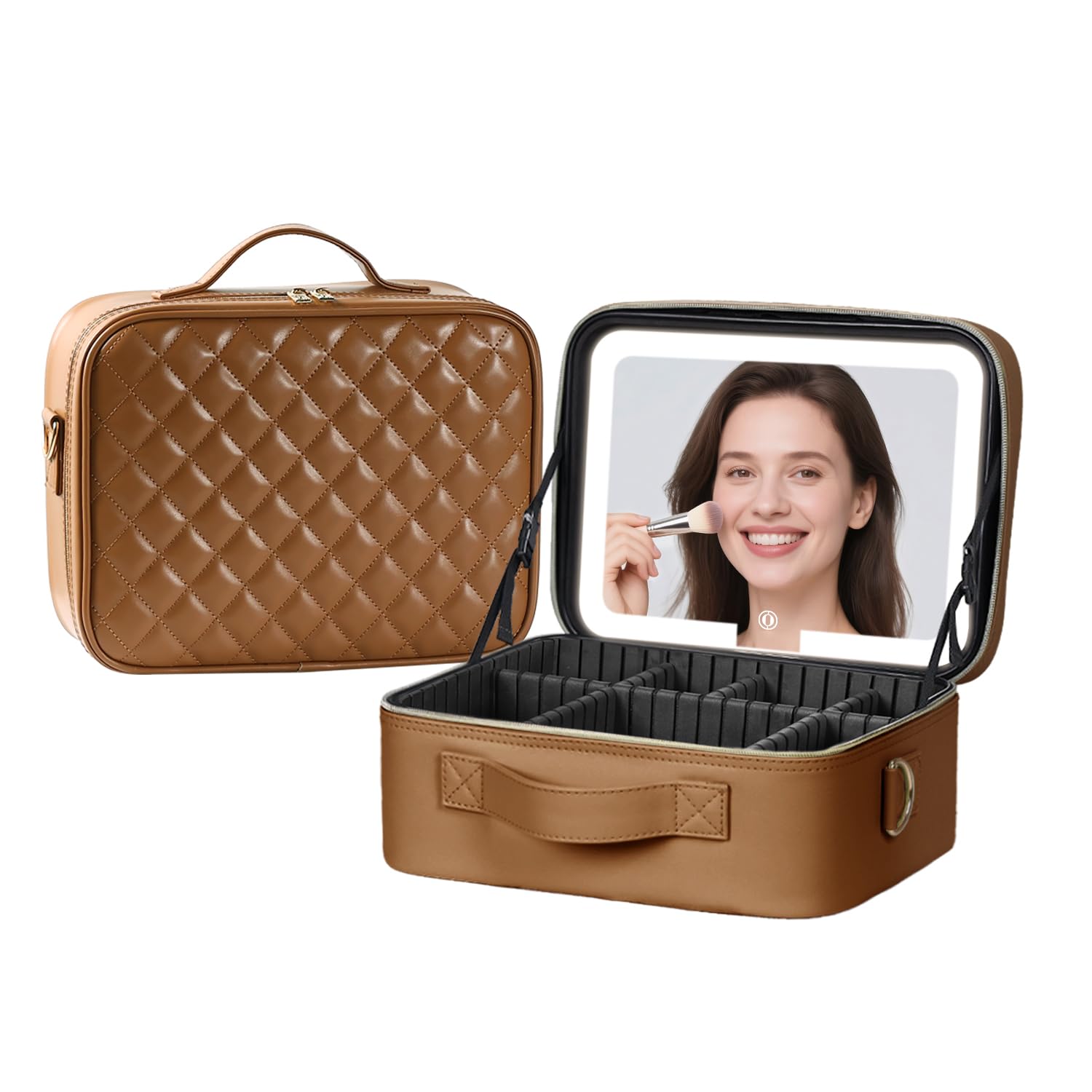 Makeup Case with LED Light Mirror,12 Inch Professional Portable Travel Cosmetic Organizer Bag with Adjustable Dividers, USB Charging, Large Capacity,