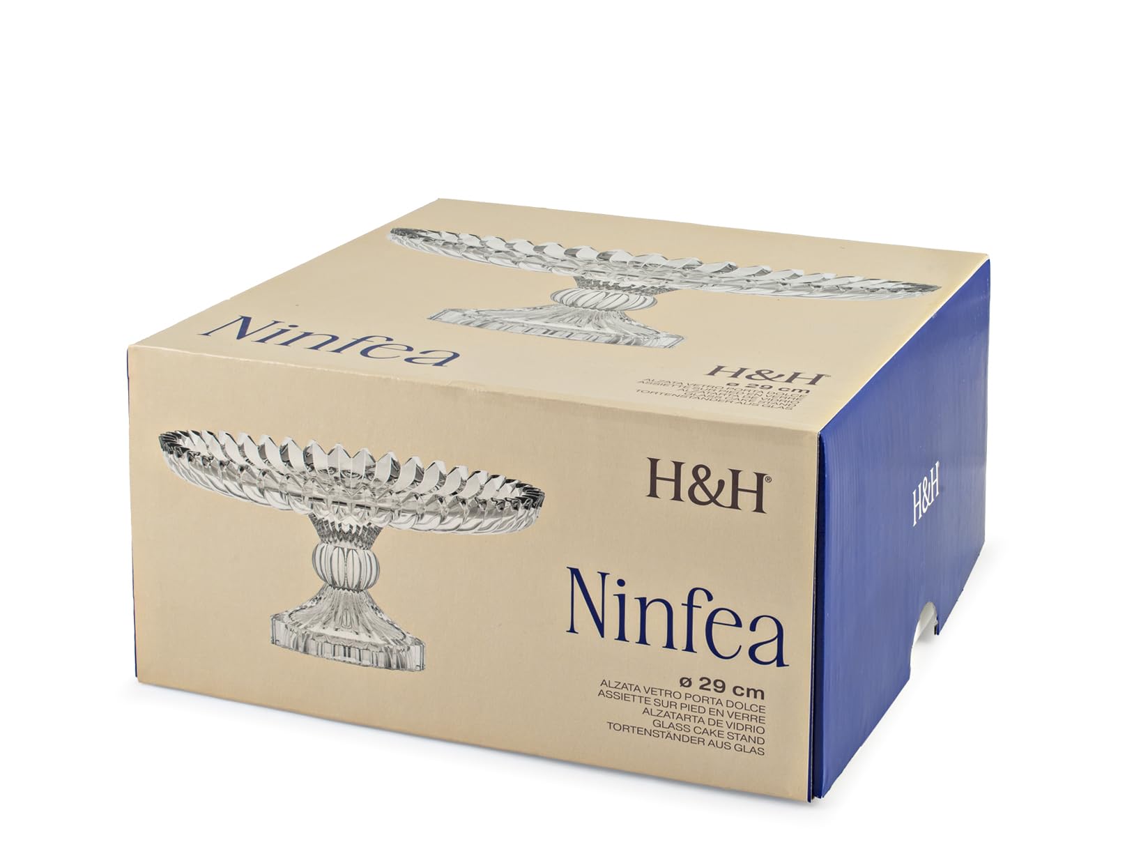 H&H Alzata con Piede Ninfea in Vetro Lavorato Trasparente 29x14,5 cm - Elegante e Versatile per Dolci e Antipasti