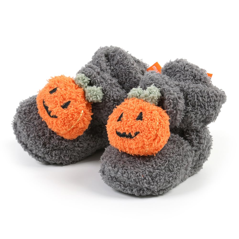 Ohwawadi Baby Booties Cozy Fleece Infant Baby Christmas Halloween Pumpkin Slippers Soft Bottom Warm Cartoon Socks Newborn Crib Shoes