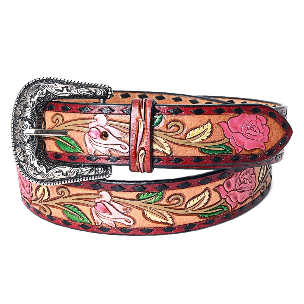 American Darling Beautifully Hand Tooled Tan Genuine American Leather Belt Men and Women Western Belt with Removable Buckle
