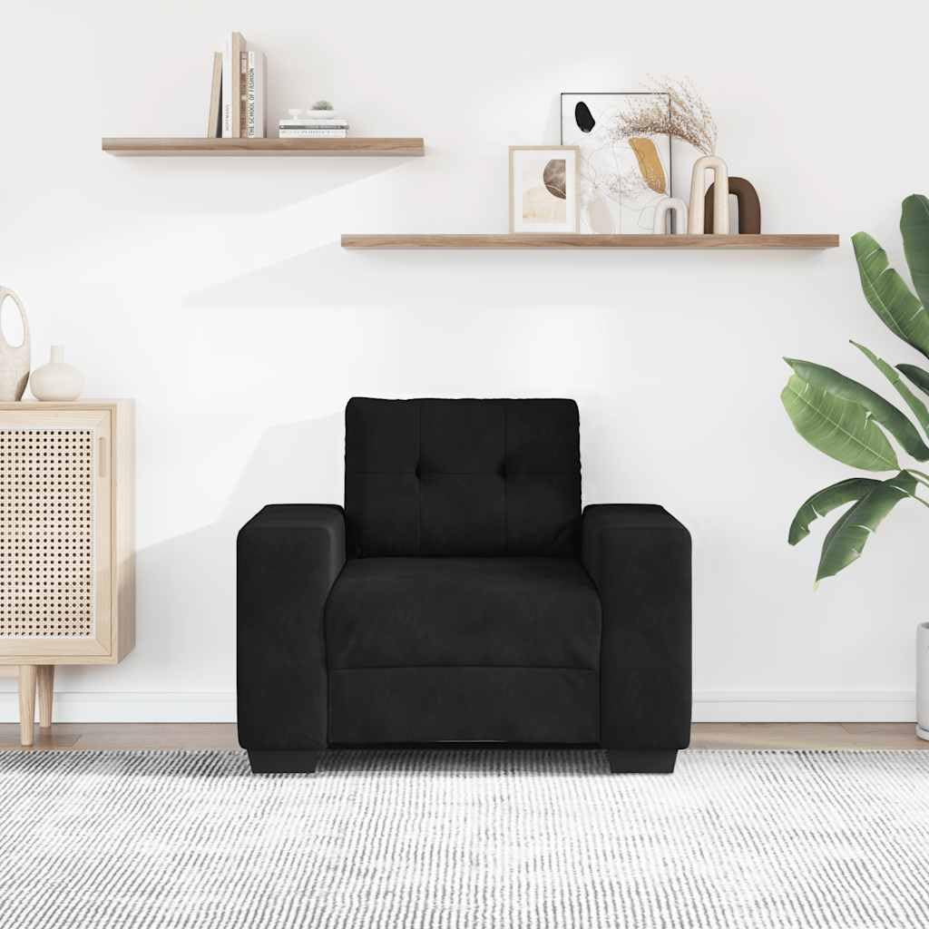 Fotel czarny, 100 x 78 x 80 cm, aksamit z wyściółką z pianki i wytrzymałym stelażem ze sklejki, funkcja relaksu do salonu, sypialni, pokoju gościnnego, zajmuje mało miejsca i jest wygodny