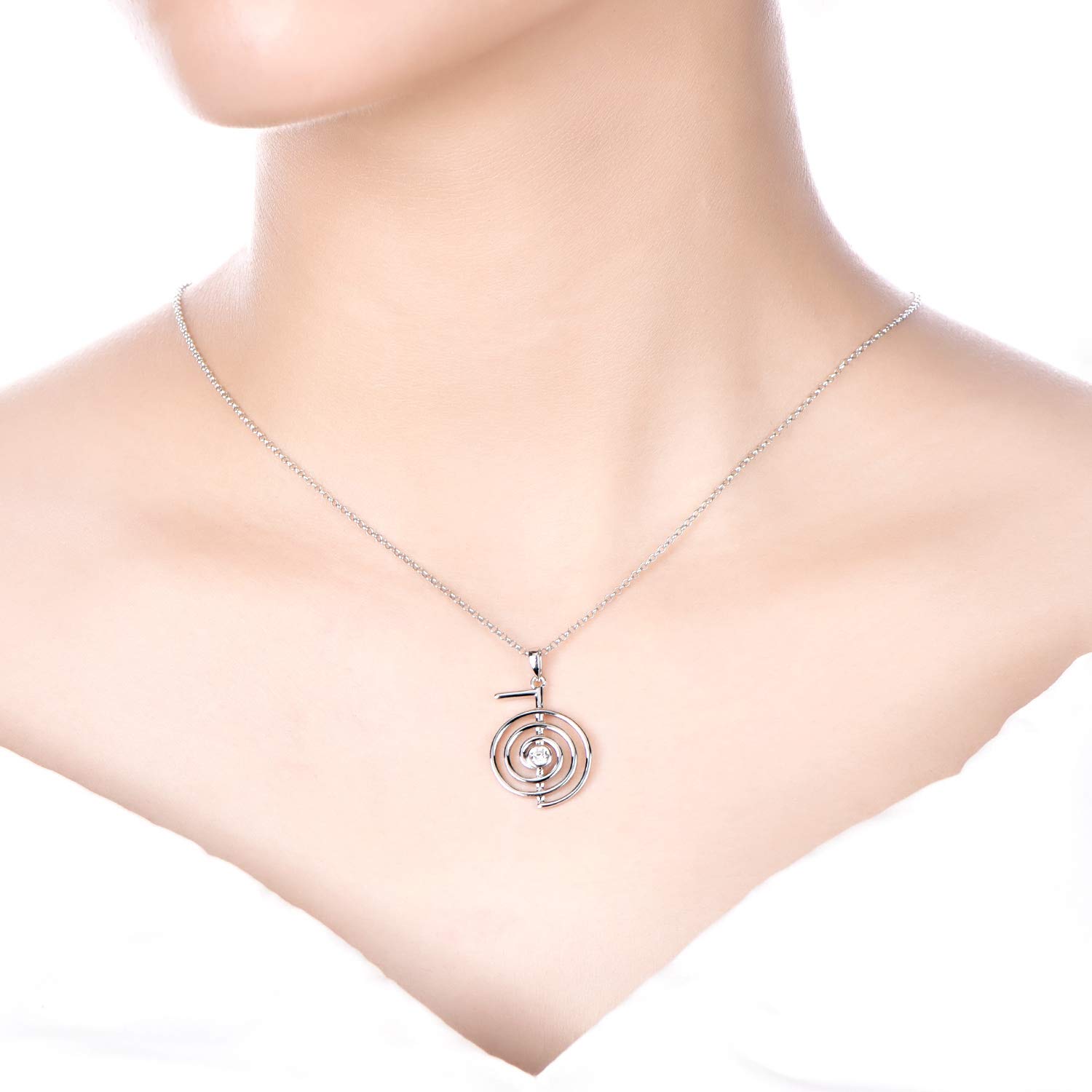 JO WISDOM Collar Reiki Cho Ku Rei Plata de ley 925,Colgante Curación Energía Yoga Power con AAA circonita