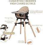 Chaise haute bébé, 6 en 1 Chaises hautes convertibles en bois pour bébés et tout-petits, bébé HighChair avec double bac amovible & Repose-pied réglable