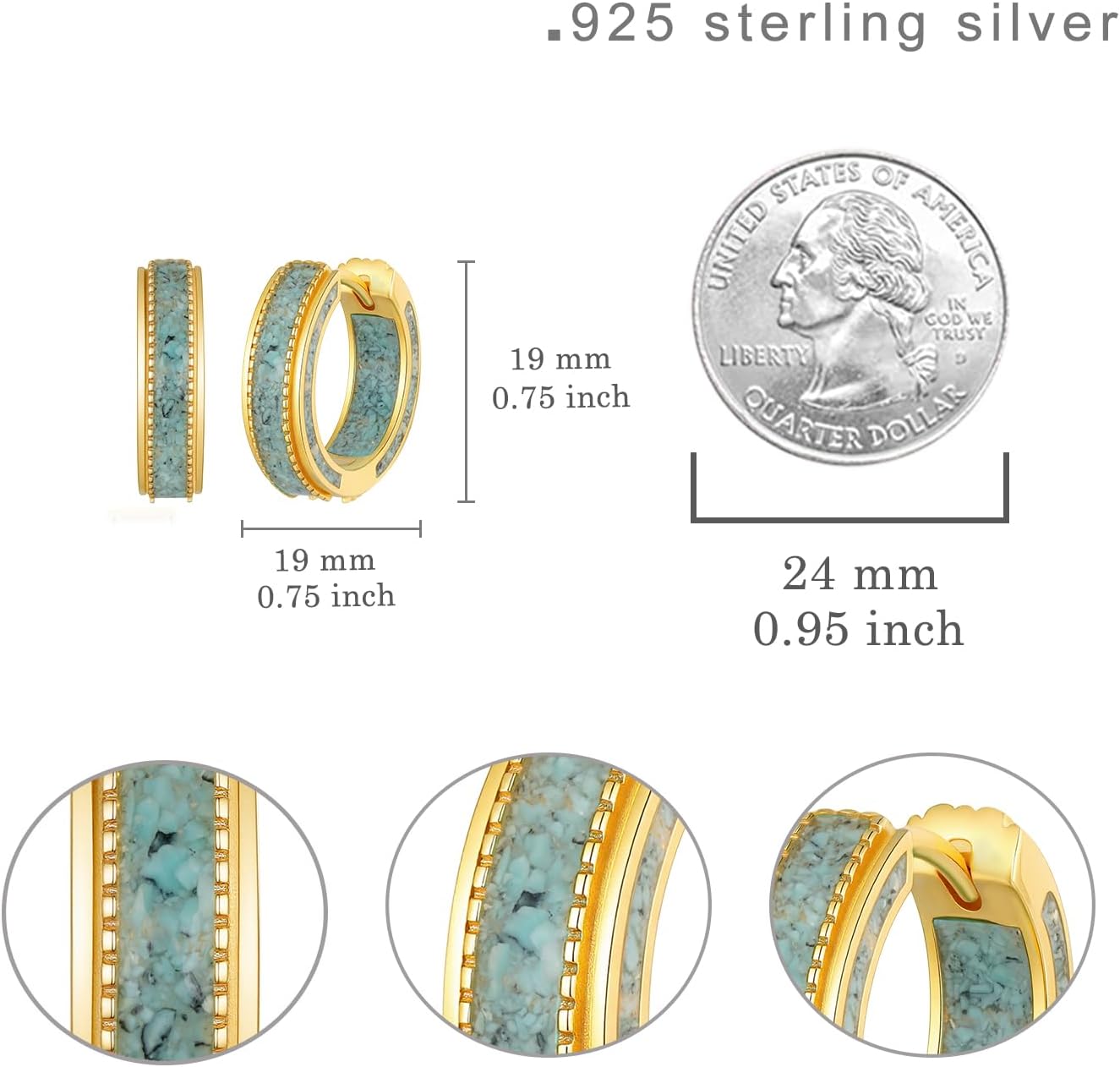 Hoop Earrings Men 925 Sterling Silver Turquoise Mens Hoop Earrings Viking Jewelry Gifts for Men Women