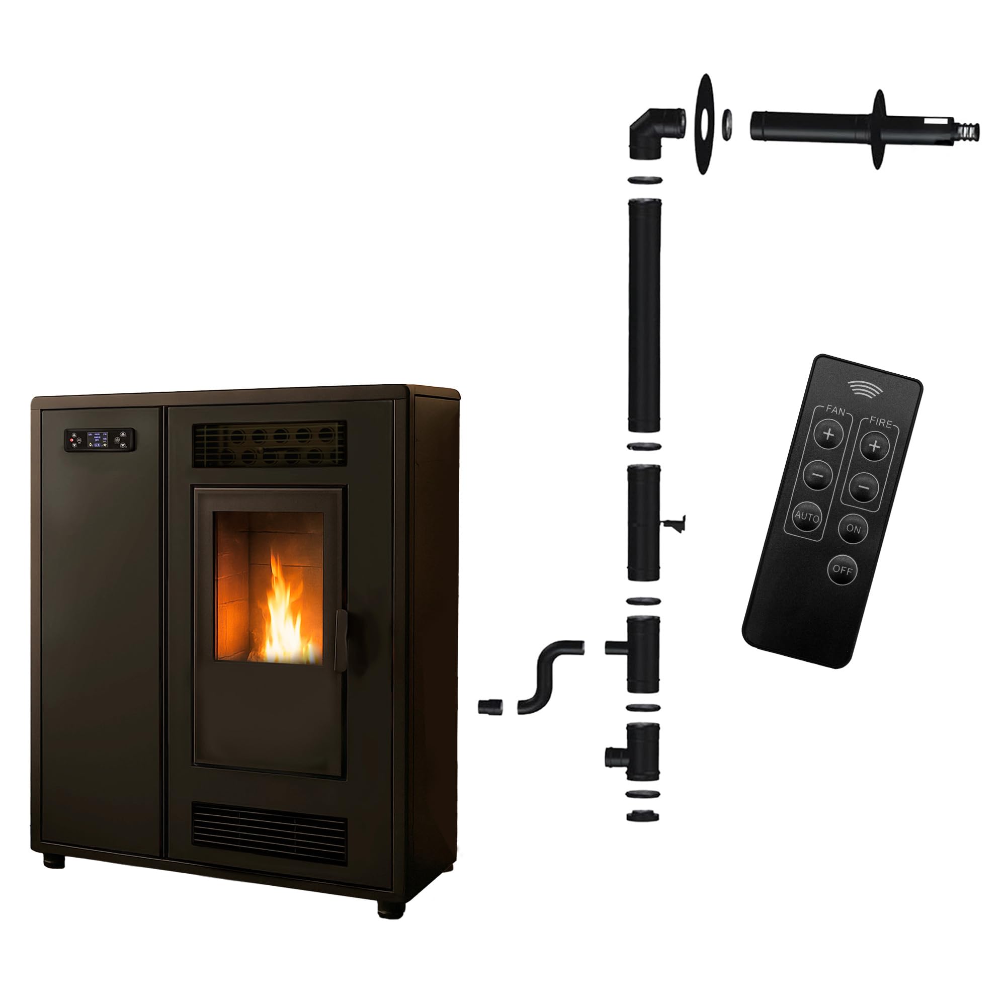 Stufa a pellet Slim Astral 12,2 kW nero Sannover + kit di installazione