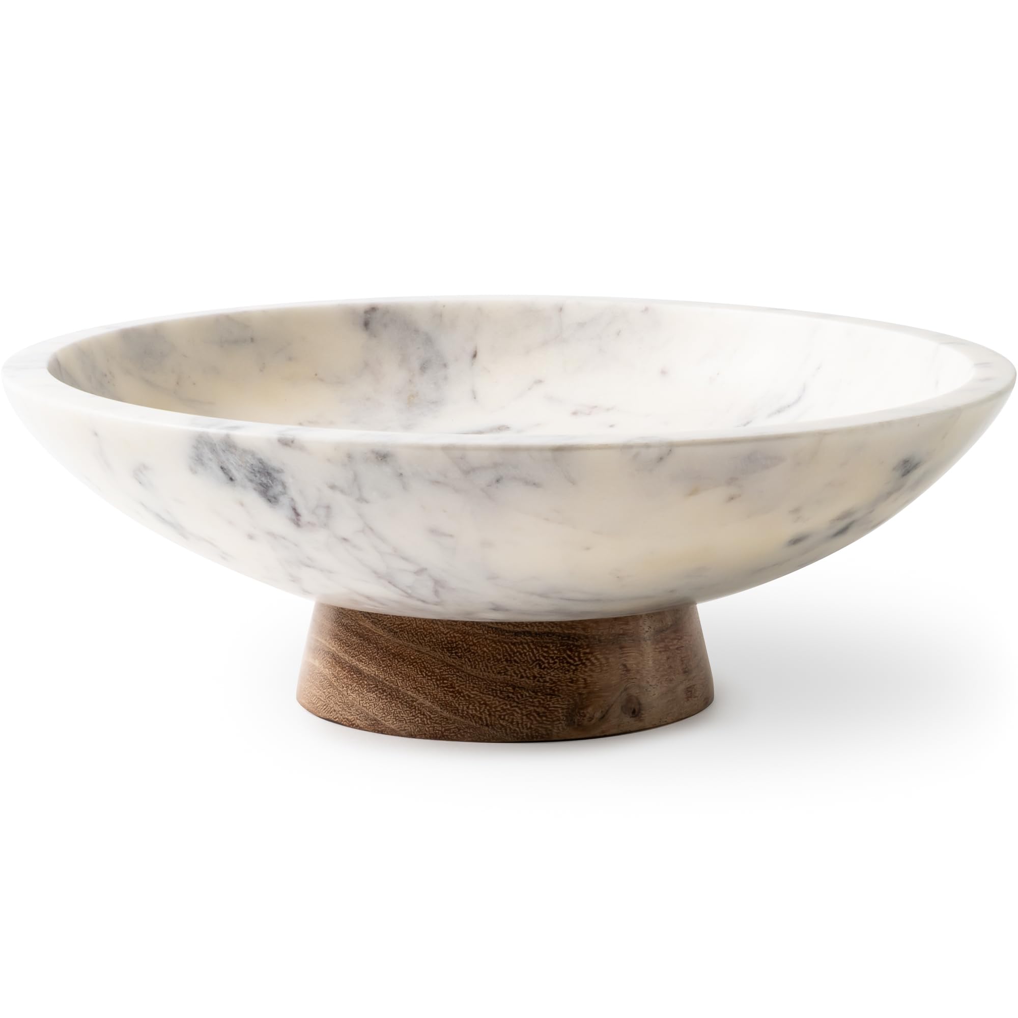 Marble Decorative Bowl for Home Decor - Handcrafted Natural Stone with Acacia Wood Pedestal - Versatile 11" Catch All for Entryway, Kitchen Fruit Bowl, Potpourri, Dining Table Centerpiece
