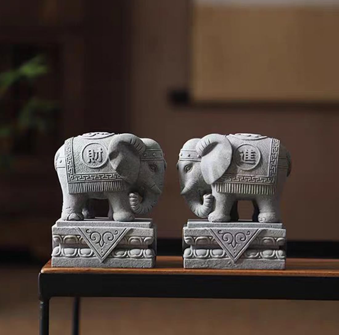 livelyfish Fish Tank Elephant Statue Asian Aquarium Foo Dogs Home Office Tabletop FengShui Decor for Wealth Success Good Lucky (M)