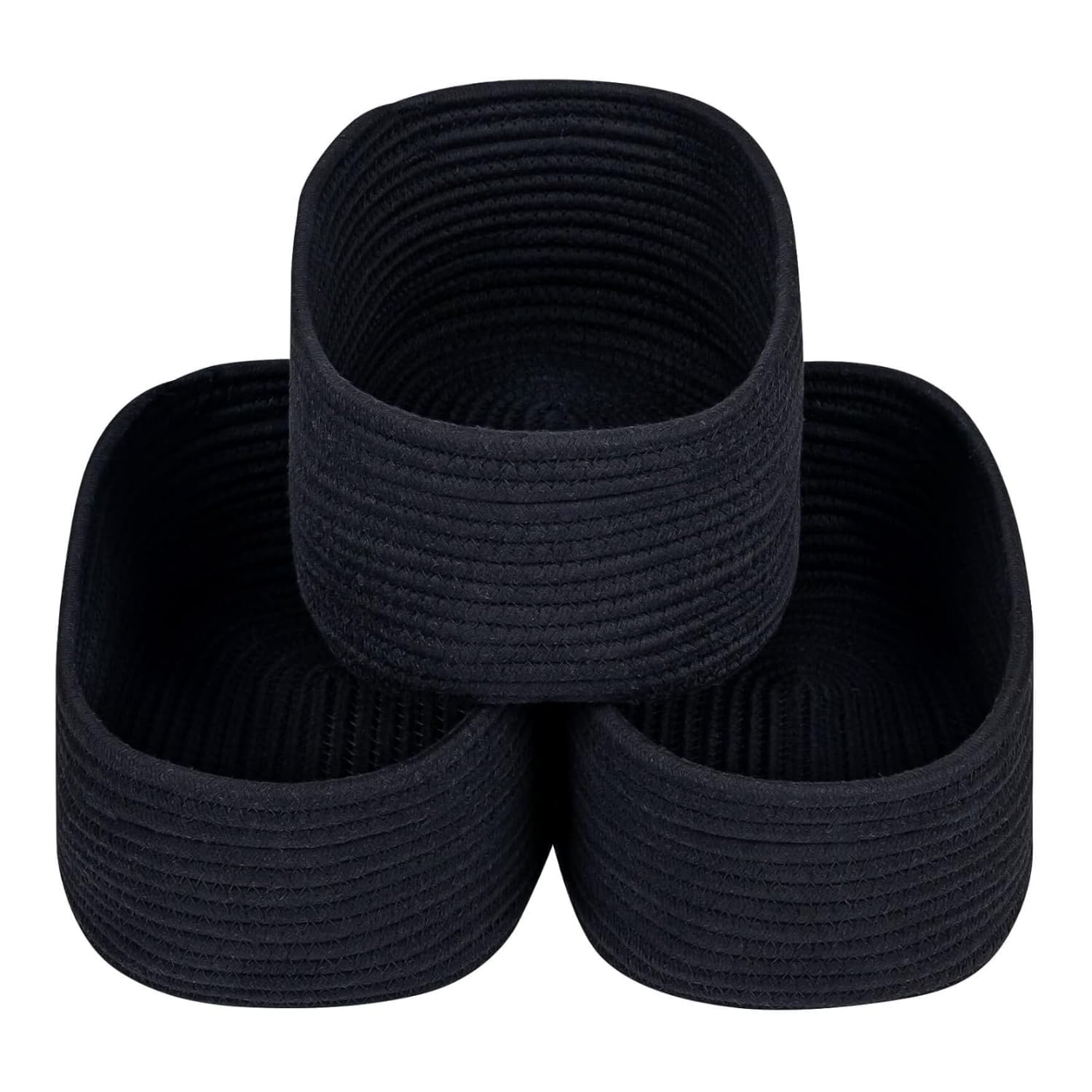 ABIN3 Pack Woven Basket for Organizing/Storage,Cube Shelf Closet Storage Baskets Bins,Long-lasting &Skin-friendly Toy Storage Basket,Stylish Room Decor Basket,Rope Basket for Shelves (Black)