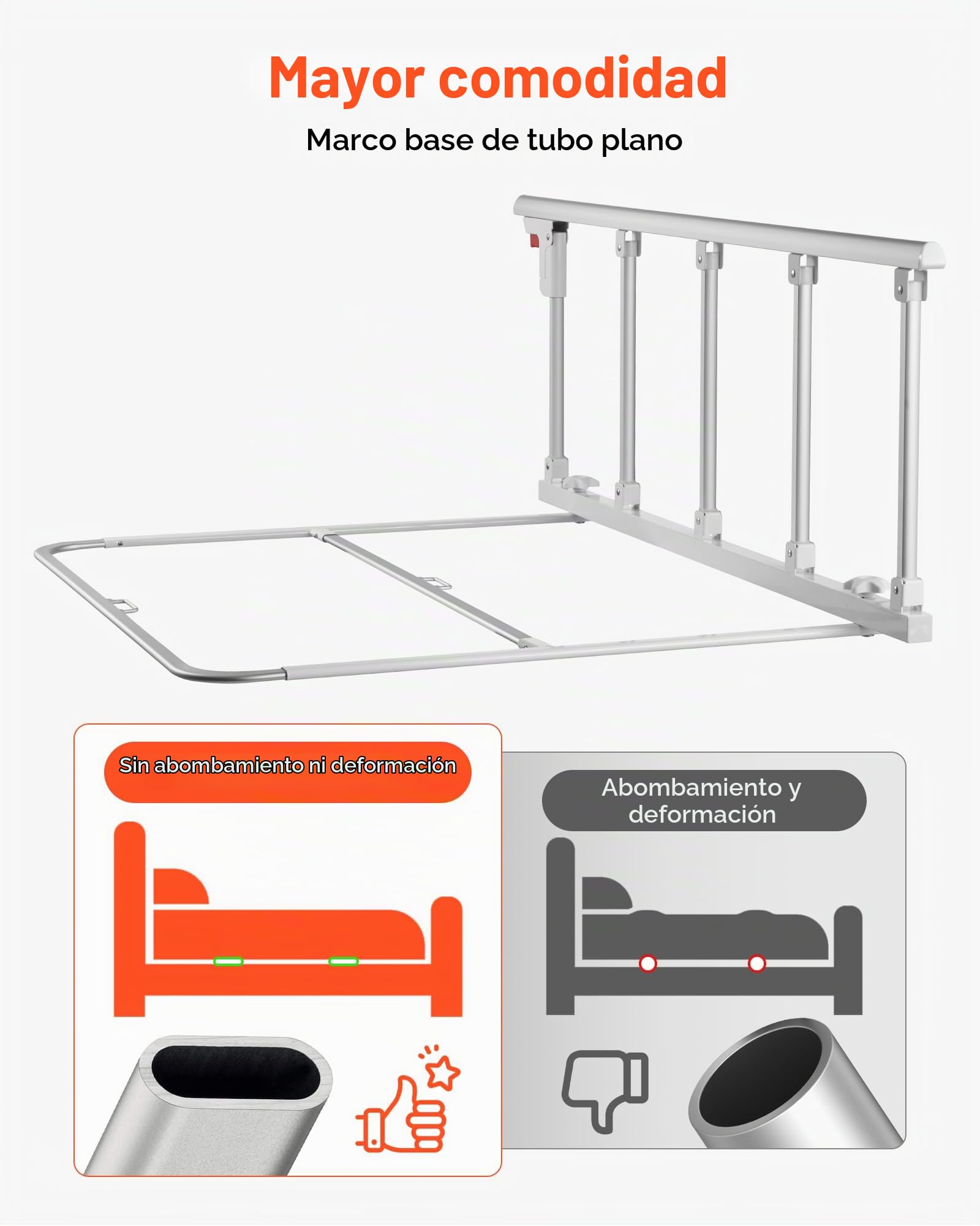 VEVOR Barandilla de Cama Plegable Personas Mayores, 122 cm, con Correa de Sujeción, Protección Anticaídas, Asa de Protección a Las Manos y Protector de Bordes, a Camas King, Queen, Matrimoniales