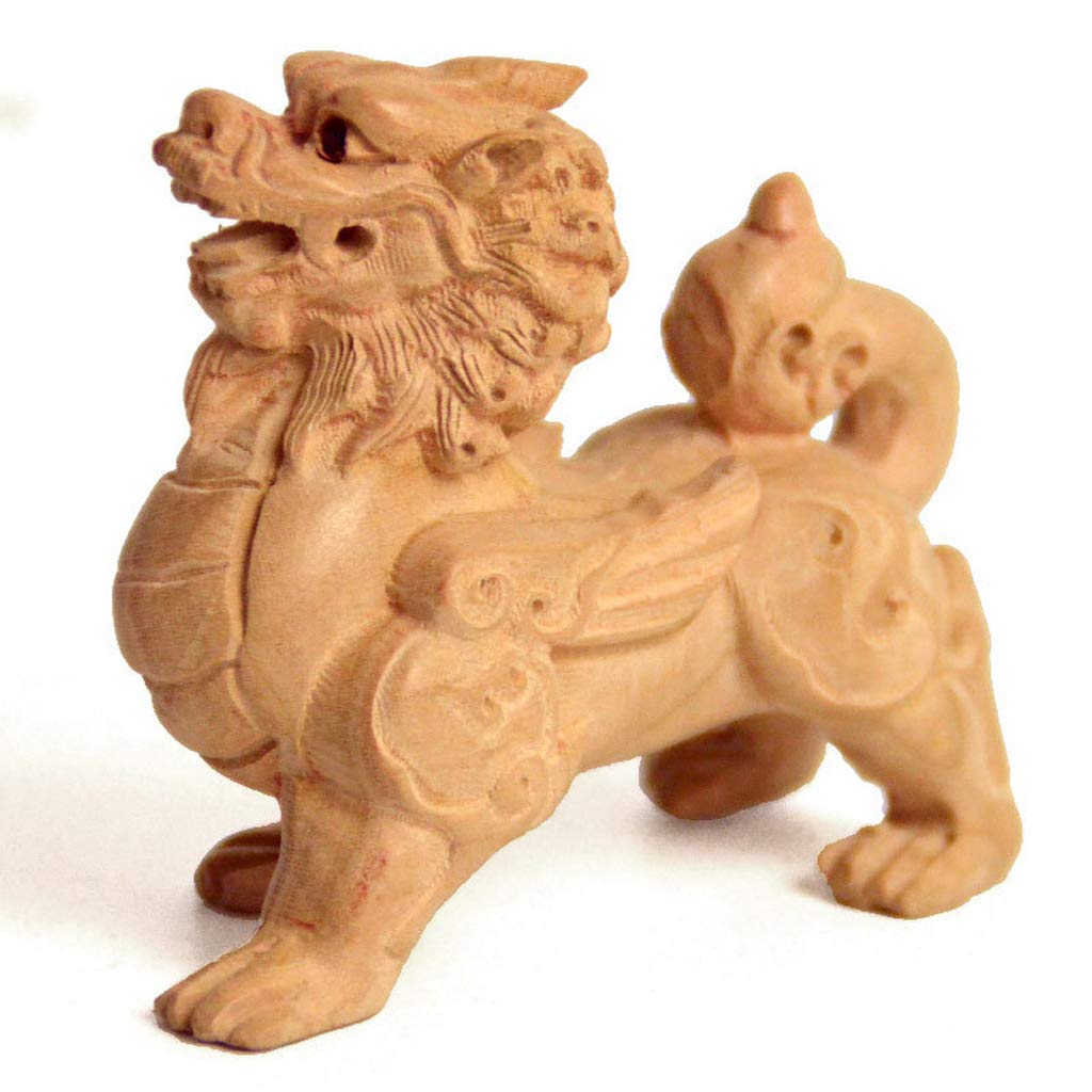 YNIYUJKL Feng Shui Ornaments Chinese Pixiu/Piyao Statues Hand Carved Wooden Figurine Decor Sculpture Home And Office Ornament Attract Wealth And Good Luck