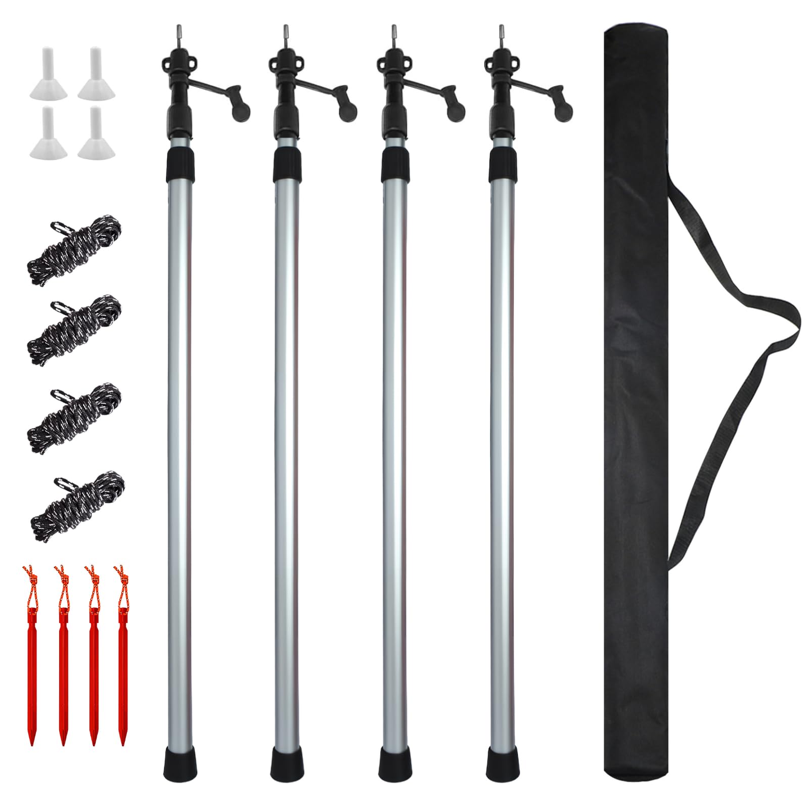Umisu 4PCS Telescopic Tent Poles, 2.3M Adjustable Aluminium Tarp Poles, Heavy Duty Canopy Support Poles for Shade Sail Awning Camping Garden Shelter Holiday Accessories (Silver)