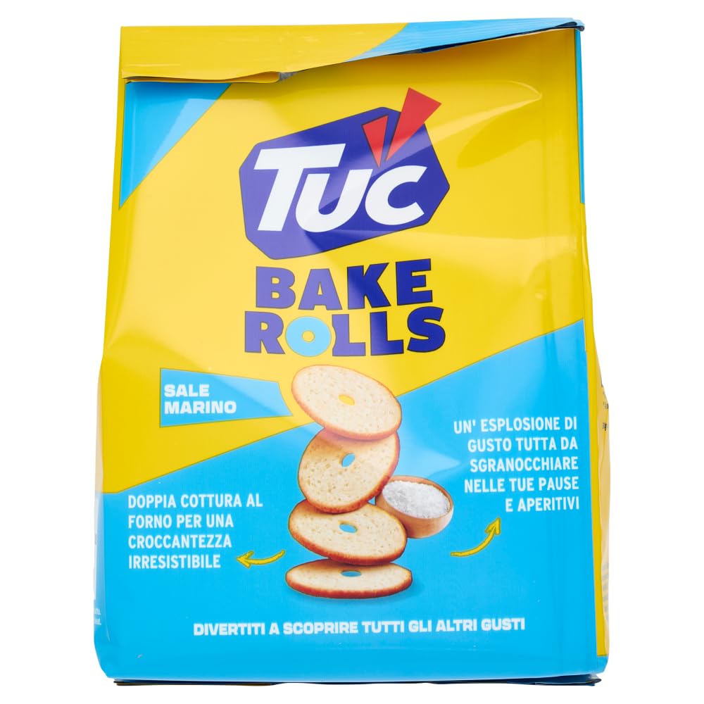 8x Tuc Bake Rolls, Meersalz Original dünne und knusprige Brotchips 150g + Beni Culinari Kostenloser Schlüsselanhänger