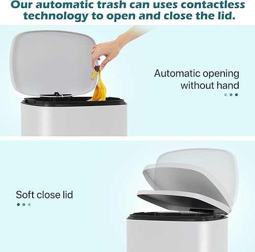 Miniatura 6 de Dkeli Basurero de cocina con tapa suave y lenta, cubo interior de plástico extraíble, cubo de basura de acero inoxidable para baño, cocina y