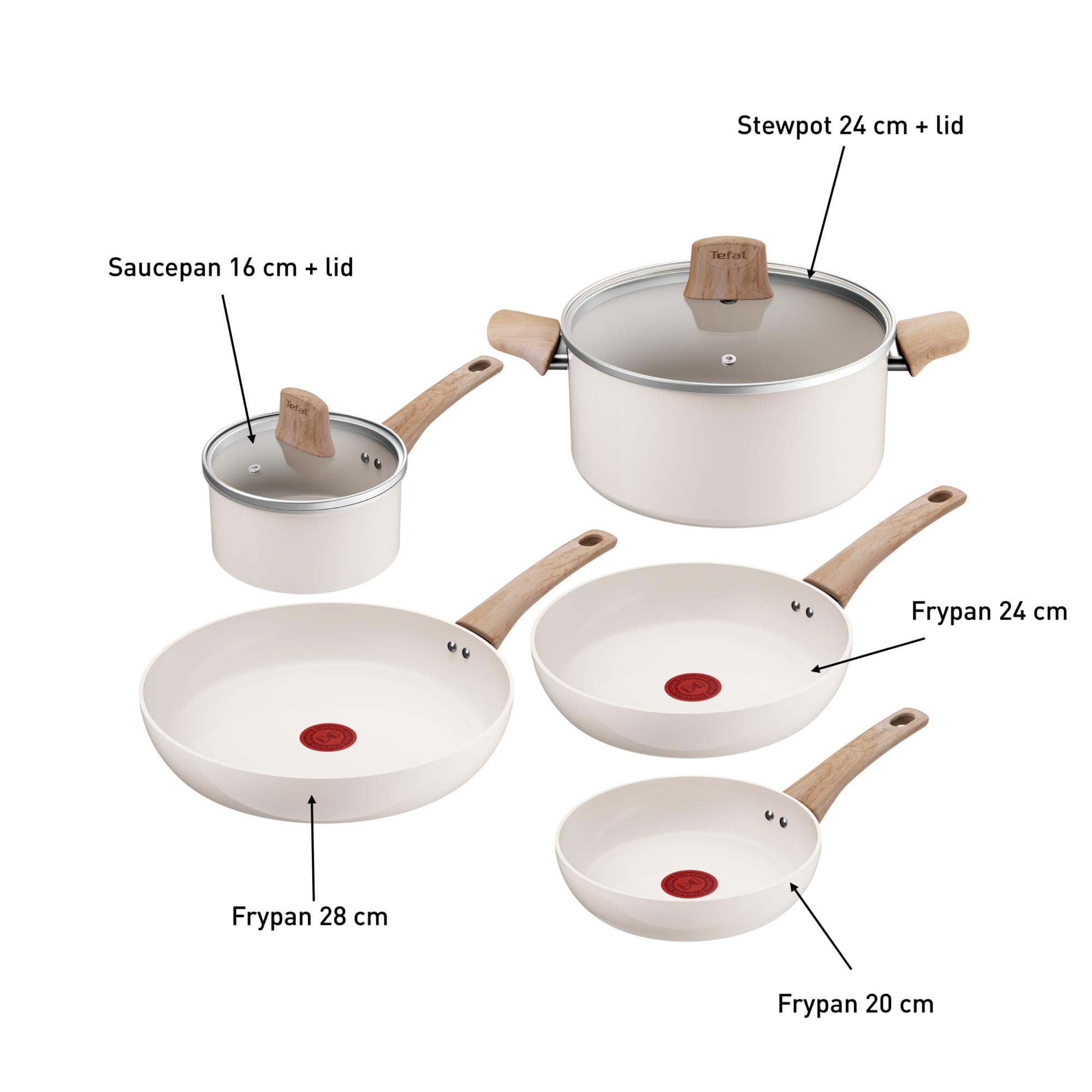 Tefal Cera Bright, Batterie de cuisine en céramique, Revêtement antiadhésif en céramique, Corps en aluminium 100% recyclé, C445S504