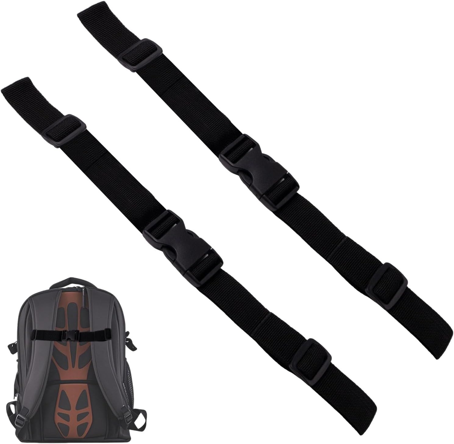 2 Pieces Backpack Chest Strap, Non-Slip Rucksack Straps Adjustable Sternum Strap with Slide D-Ring for Outdoor Jogging Hiking (Black)
