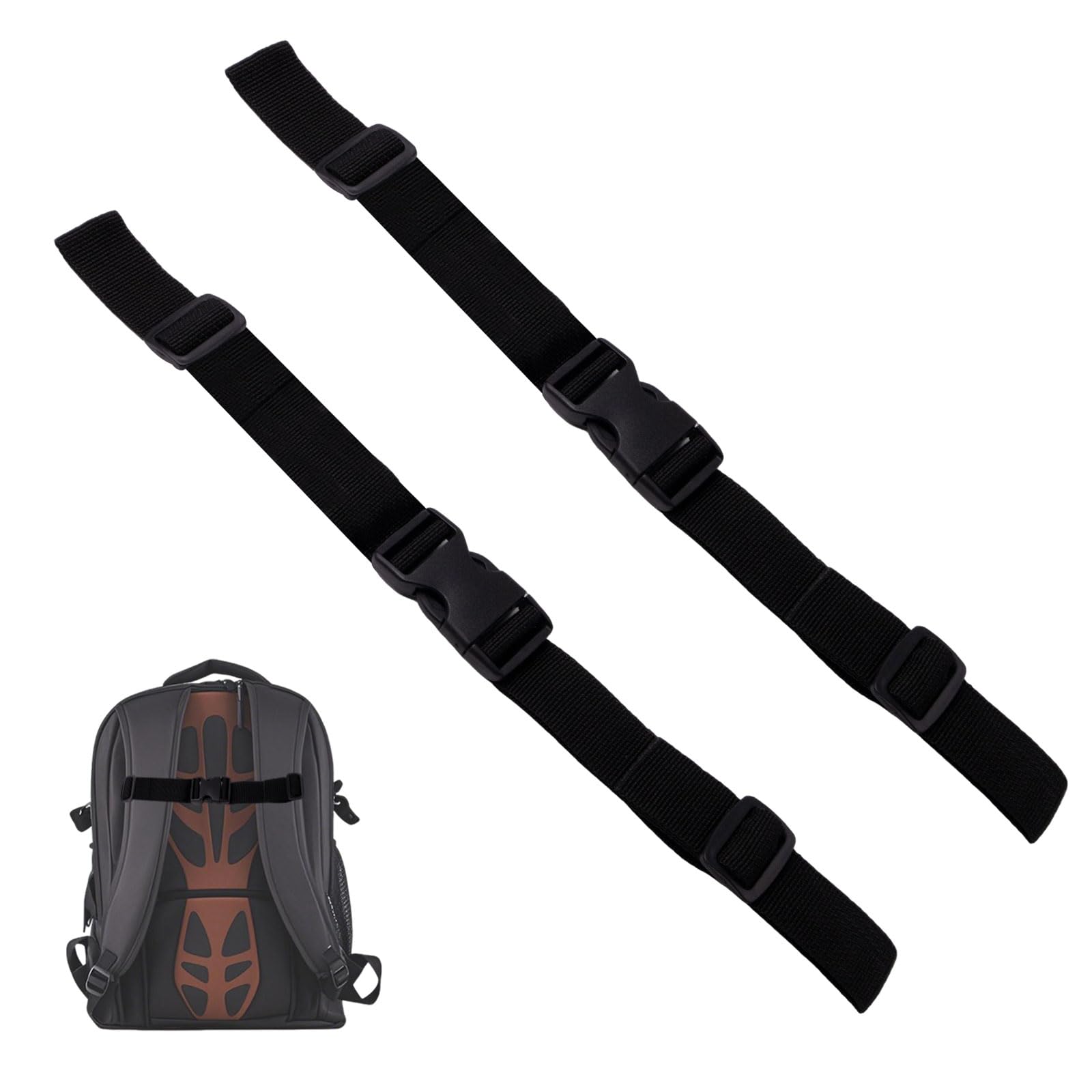 Primasage 2 Pieces Backpack Chest Strap, Non-Slip Rucksack Straps Adjustable Sternum Strap with Slide D-Ring for Outdoor Jogging Hiking (Black)