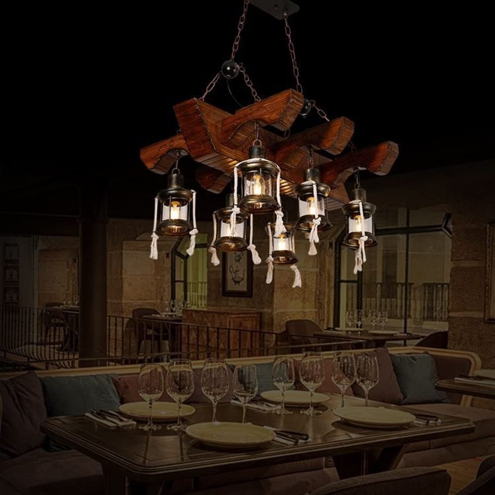 6-głowicowa lampa wisząca z rustykalnego drewna