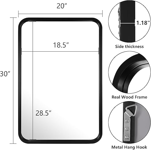 Miniatura 5 de WallBeyond Espejo de madera de 20 x 30 pulgadas para baño, espejo de pared con marco de madera, espejo rectangular montado en la pared para tocador