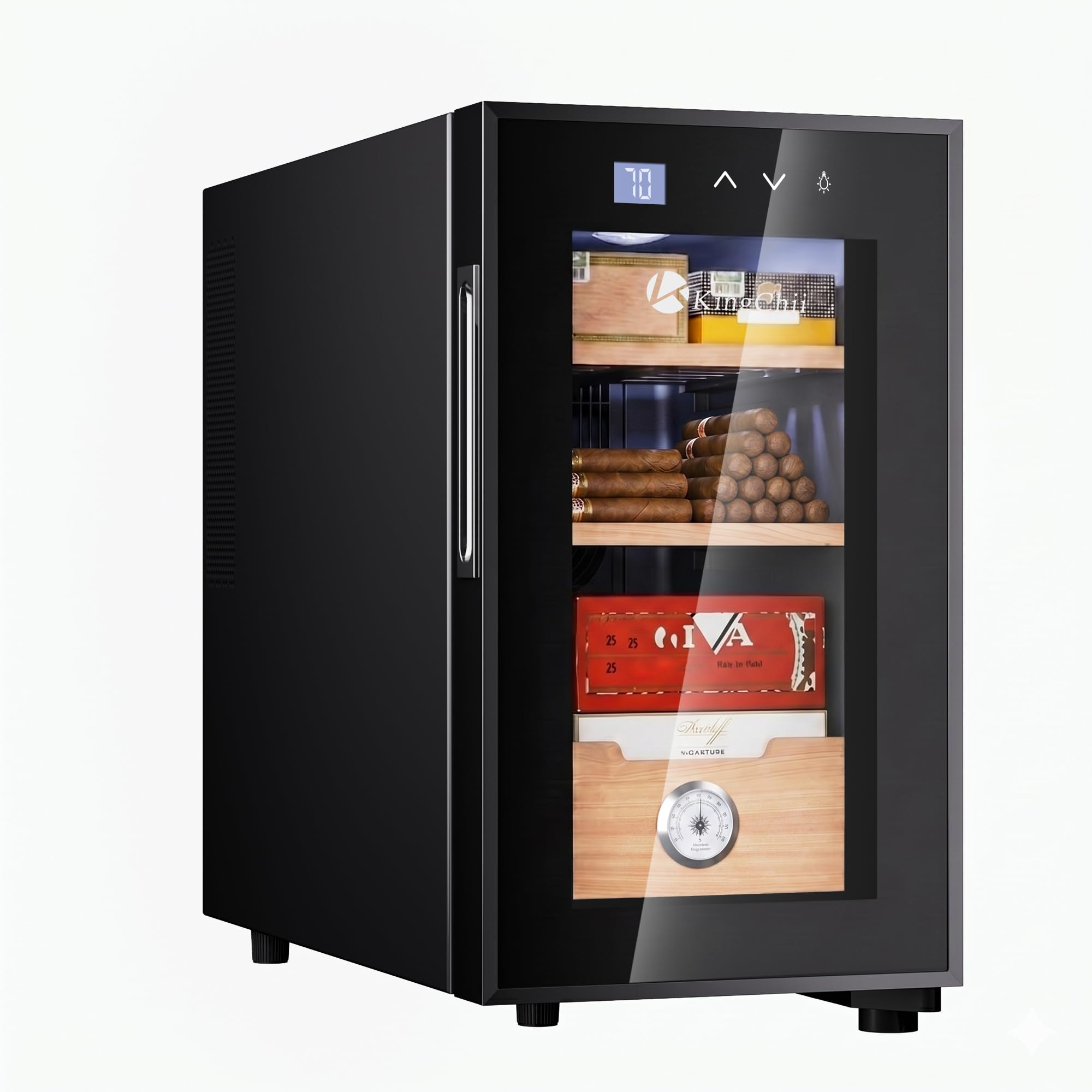 KingChii 23L Cigar Cooler Humidor with Cooling Control System, Electronic Cigar Cabinet Spanish Cedar Shelves &amp; Digital Hygrometer, Father DayGifts for Men (3 Layers 150 Capacity)