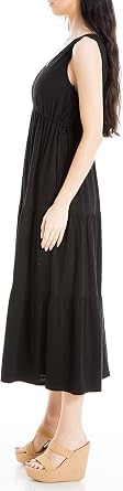 Max Studio Women's Sleeveless V Neck Maxi Tiered Dress