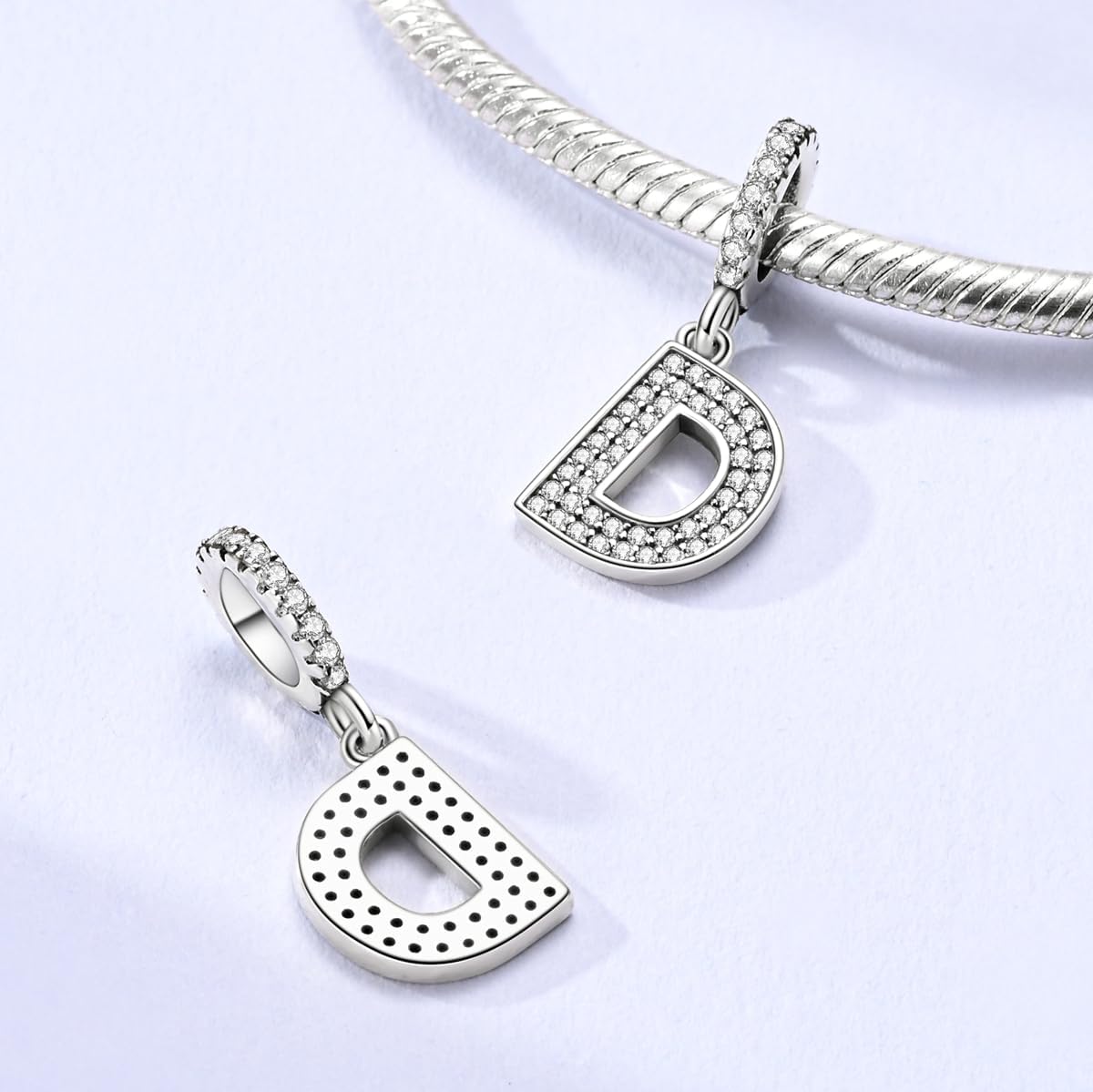 Hapour Letter 925 Sterling Silver Charm with Cubic Zirconia Alphabet A-Z Initial Dangle Charms Beads Pendent DIY Jewelry for Bracelets Necklace - Image 3