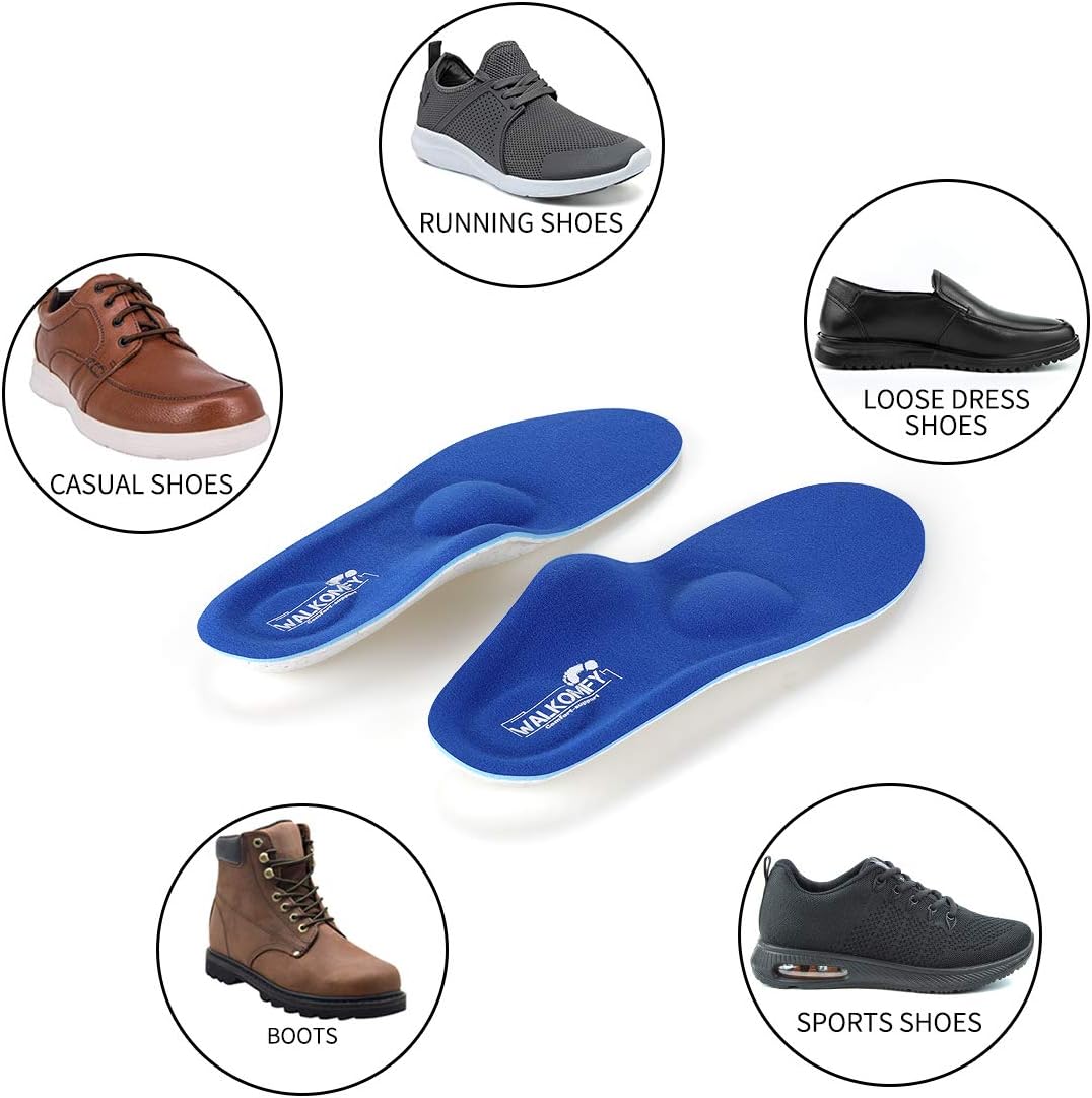 Walkomfy Full Length Orthotic Inserts Arch Support Insole, Insert for Flat Feet,Plantar Fasciitis,Feet Pain,Metatarsal Support Insoles for Men & Women Blue,9.84"