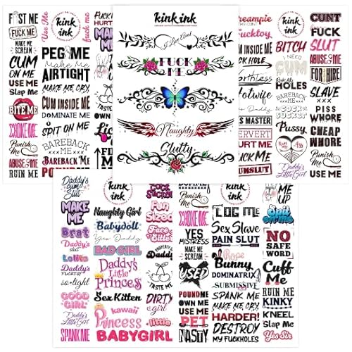 Kink Ink - 114 x Sexy Naughty Hardcore Words and Phrases Temporary Tattoo Kinky Sticker