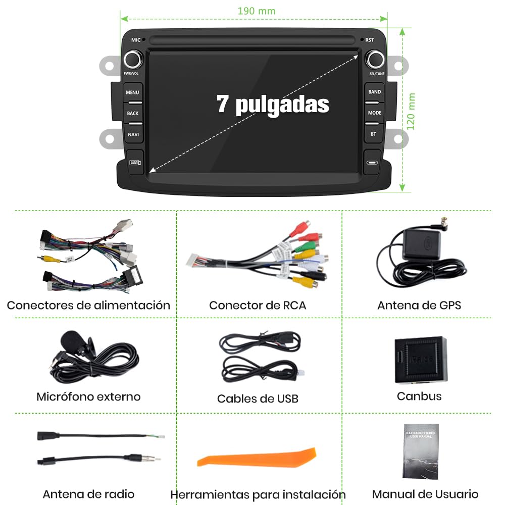 AWESAFE Android 13.0 [2GB+64GB] Radio Coche con Pantalla Táctil 7 Pulgadas para Renault Dacia, Autoradio para Renault Dacia Sandero/Duster/Logan/Captur/Lodgy/Dokker, etc, Admite Carplay y Android Auto