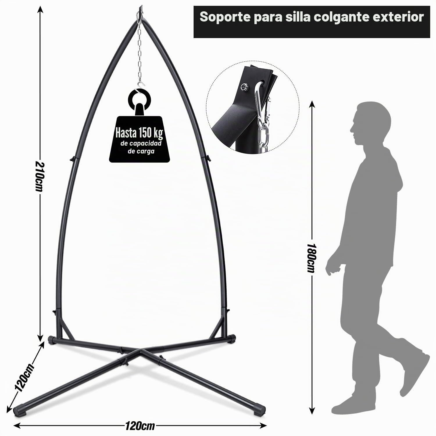 estructura de silla colgante 150 kg, soporte estable de metal para hamaca