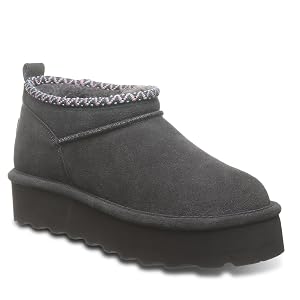 BEARPAW Womens Retro Super Shorty Deco Graphite Size 8 Womens Ankle Boot Slip On Boot Comfortable Winter Boot
