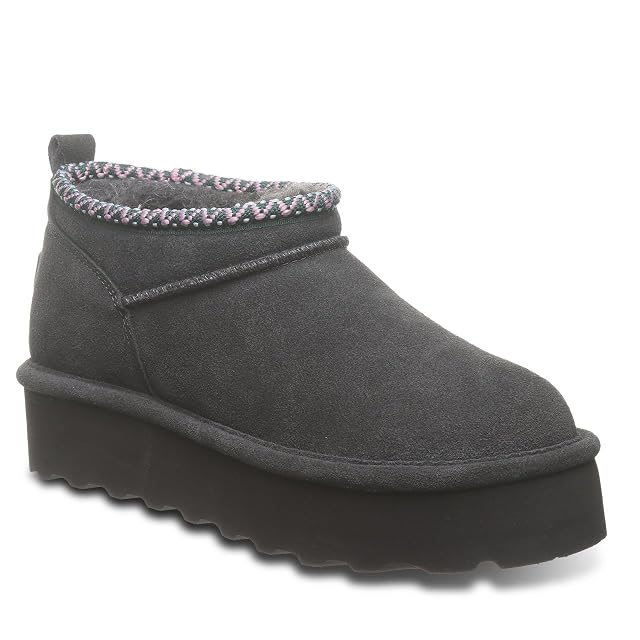 BEARPAW Womens Retro Super Shorty Deco Graphite Size 8 Womens Ankle Boot Slip On Boot Comfortable Winter Boot