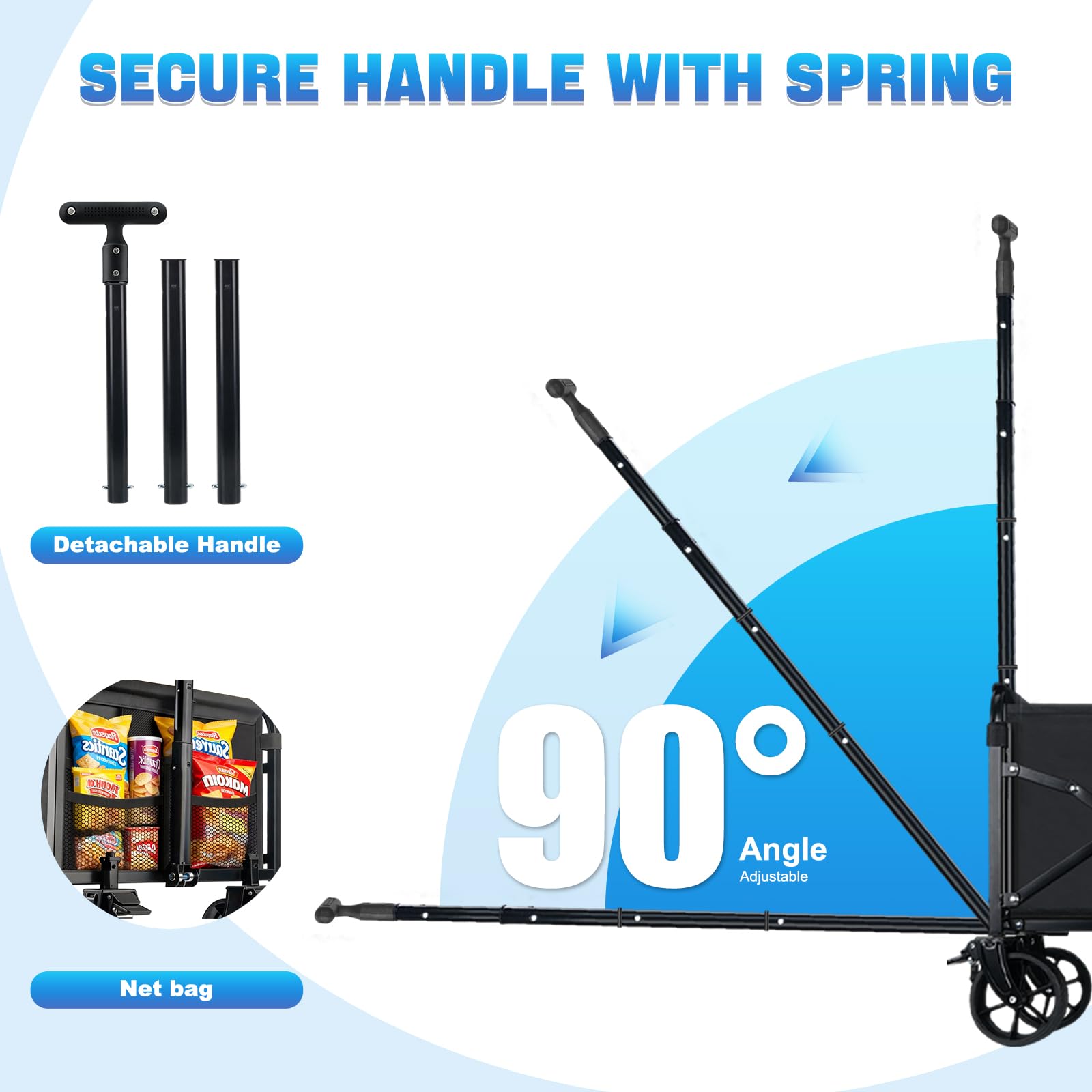 Carrello pieghevole pieghevole con ruote, resistente, 163,3 kg, portatile, pieghevole, con freni girevoli a 360°, ruote e portabicchieri, per campeggio, spiaggia, generi alimentari e giardino