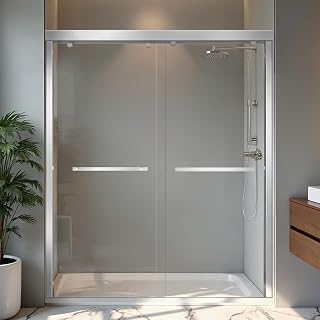 Botwinkle 56-60" Adjustable Semi-Frameless Sliding Shower Door, 72" H 1/4" Tempered Glass, Rust-Proof Chrome Finish
