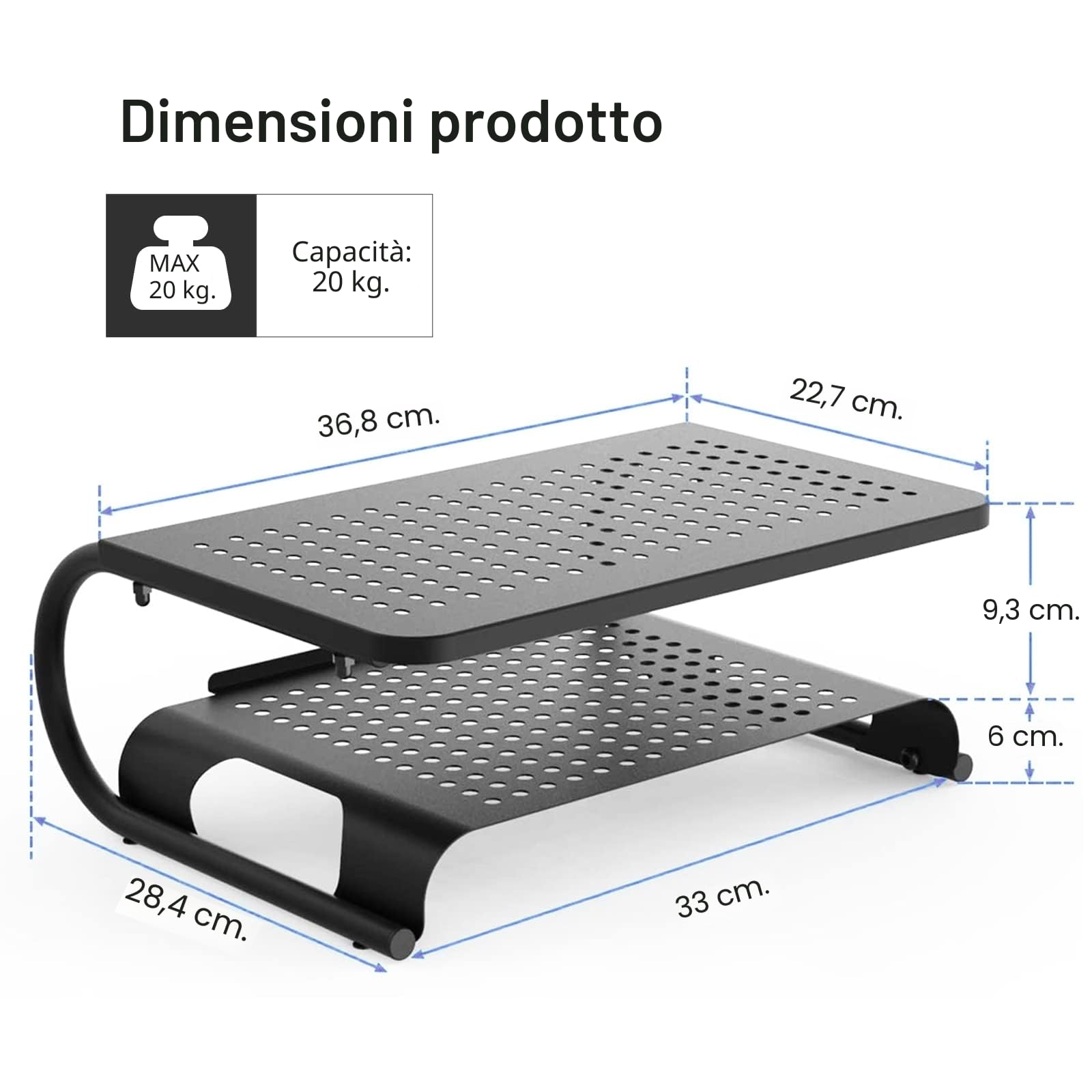 suptek Supporto Schermo PC, Supporto Monitor per Computer Portatile, Computer, iMac, PC da 20 kg Massimo - Supporti e Rialzi Per Schermo Accessori per PC Stoccaggio Scrivania 2 Ripiani MST002