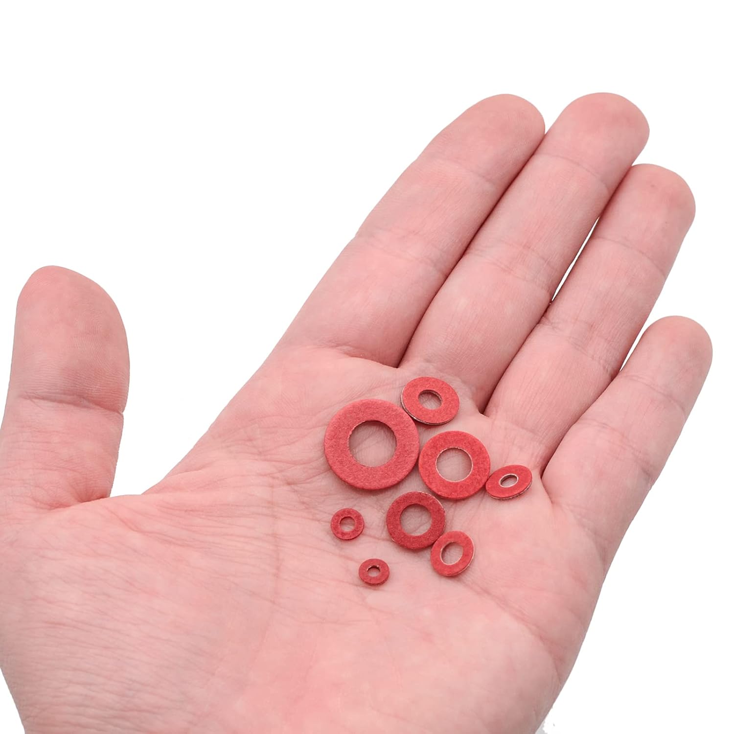 QTEATAK 8 Size M2 M2.5 M3 M4 M5 M6 M8 Red Steel Paper Fiber Flat Insulation Washers Assorted Kit with Box (280Pcs)