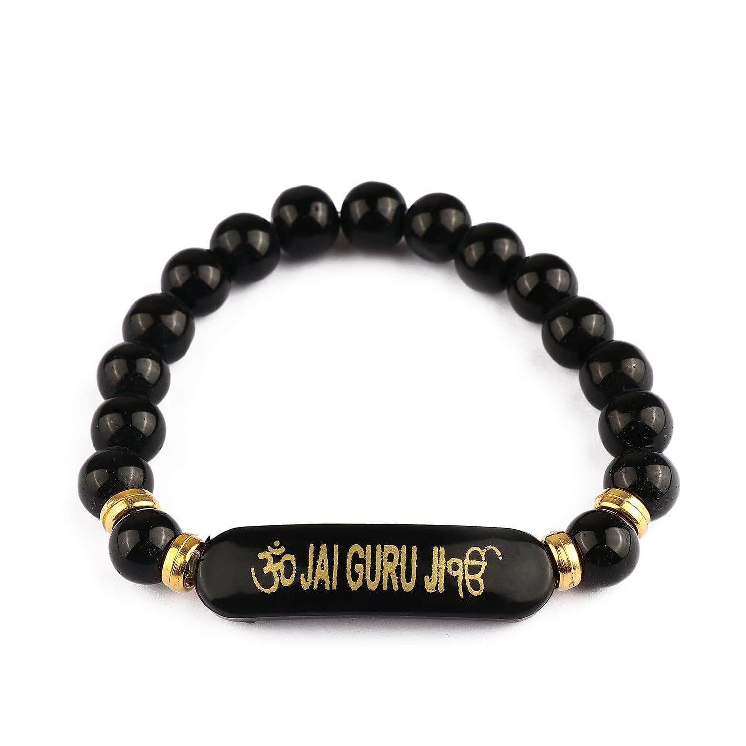 SATVIK 5 Pc Jai Guruji Black Round Beads Bracelet Handmade Bracelets Jai Chhatarpur Guruji Blessing Positive Vibes Shukrana Satsang Jai Guru Ji Maharaj Wrist Band Bulk Return Gifts, GLZ07437-US