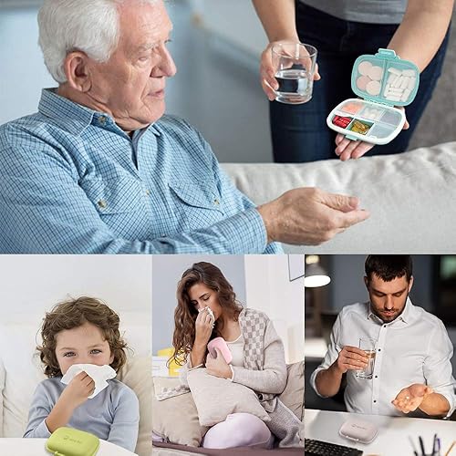 Miniatura 7 de Miss Rui Pastillero de viaje con 8 compartimentos, pastillero pequeño portátil diario para guardar vitaminas, aceite de hígado de bacalao,