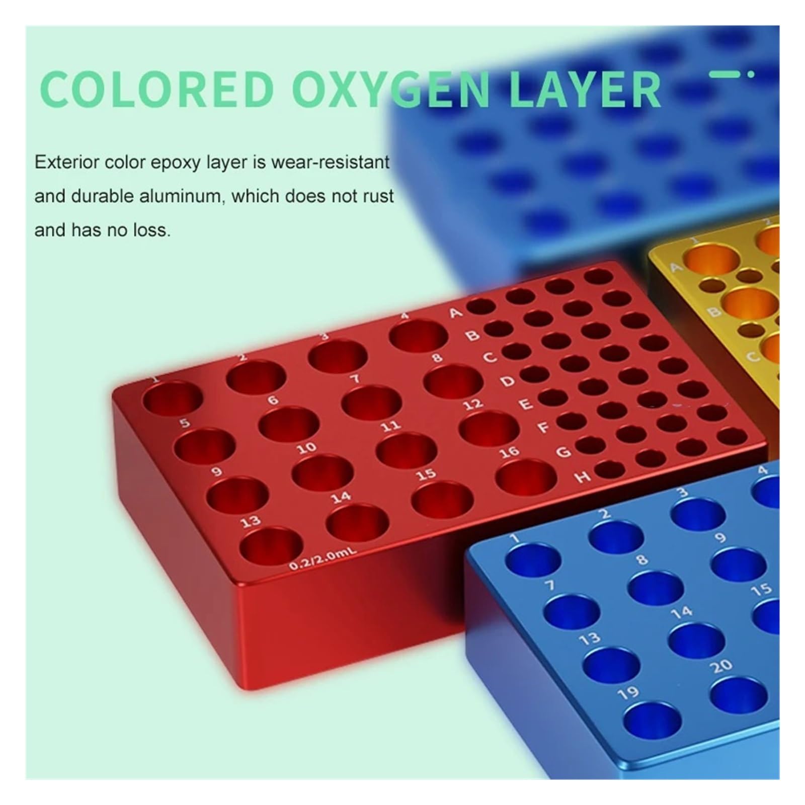 Gradilla Para Tubos De Centrífuga Caja de hielo de aluminio, bloque de tubo centrífugo, termostato de baja temperatura, módulo de congelación multiusos preenfriado, 0,2, 1,5, 5ml | 48Holes-Blue