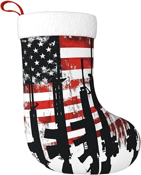 Gun Design Pattern American Flag-1 Christmas Stocking Plush Xmas Stockings Personalized Hanging Christmas Ornaments for Holiday Family Fireplace Decorations Gift