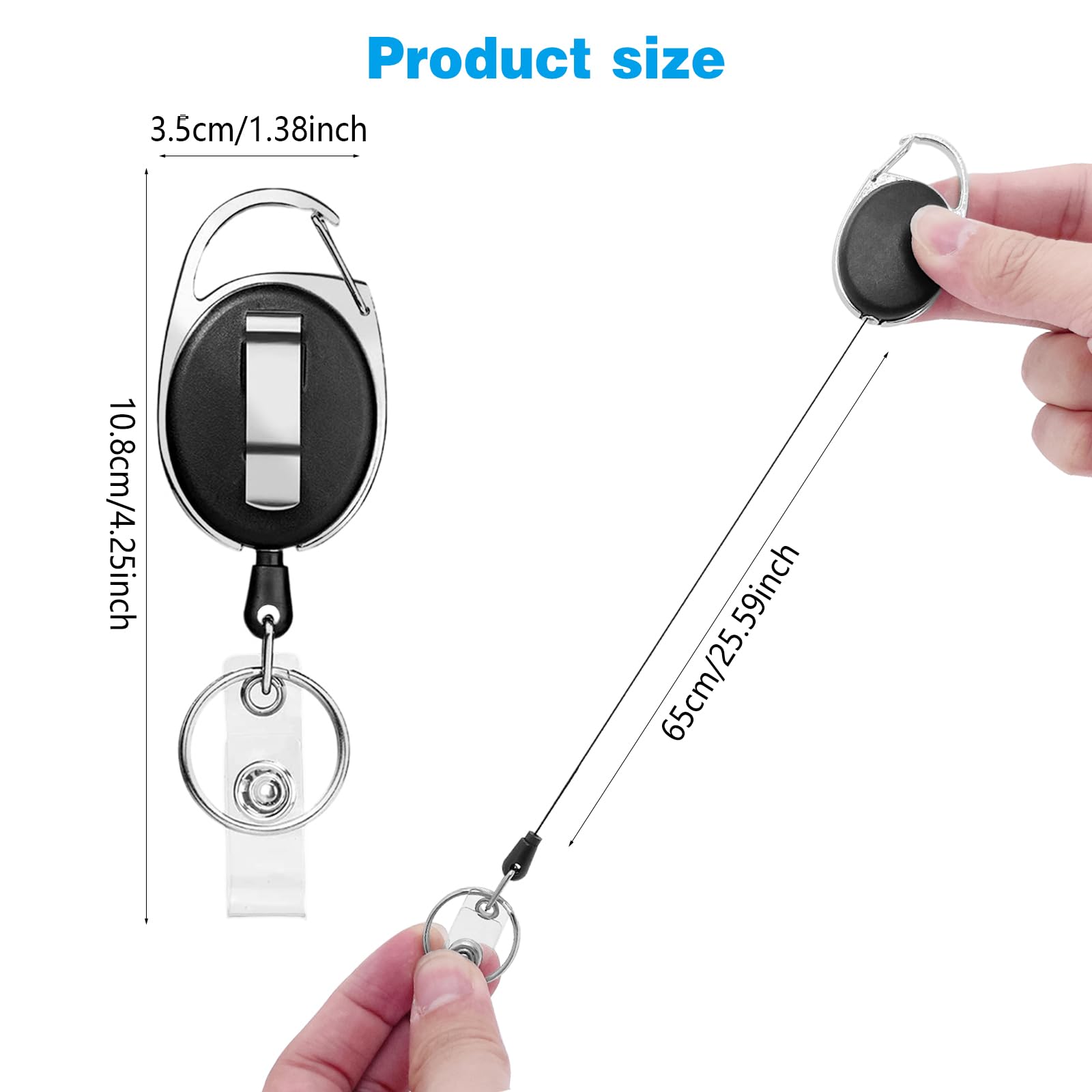 Llavero Retráctil con Clip, 2 Unidades Llaveros Retráctiles Extensibles con Cordón de Nylon, para Tarjetas de Identificación y Llaves, negro