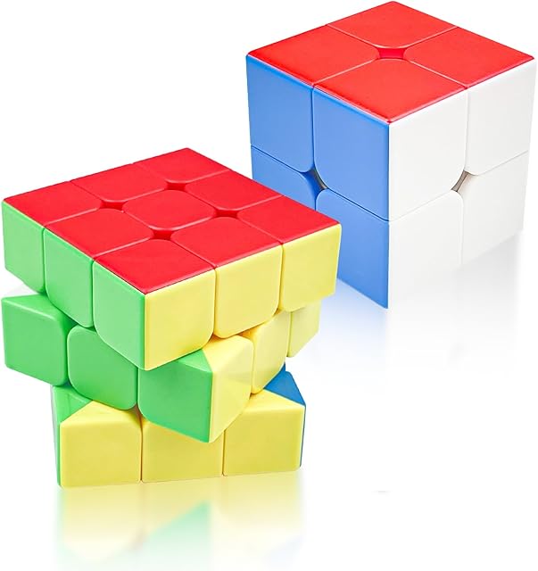 Fousenuk Magiczna kostka 3x3 + 2x2, zestaw szybkich kostek bez naklejek, kolorowa kostka magnetyczna, magiczna kostka, obraca się szybciej i precyzyjniej, dla początkujących i zaawansowanych