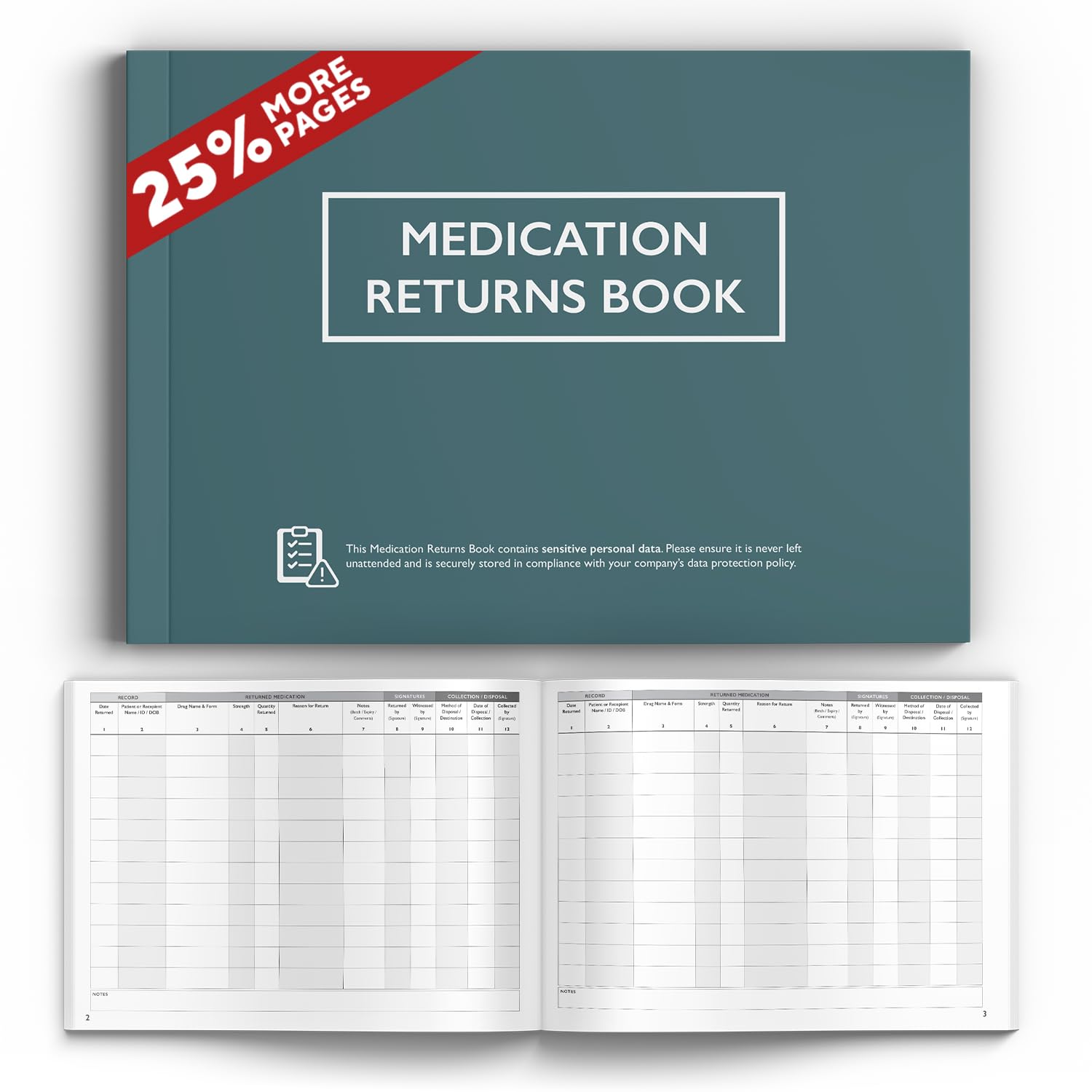 Medication Returns Book Paperback - CQC, GDPR & HSE Compliant Medicine Returns and Disposal Book for Care Homes, Clinics & First Aiders - 125 Page Medical Log for Medication Returns & Drug Records