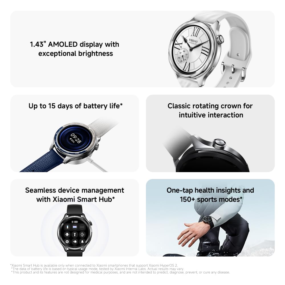 XIAOMI Watch S4 Smartwatch with 1.43-inch OLED Display NFC Bluetooth Calls Gesture Control 150+ Sports Modes 15-Day Battery HyperOS Alexa Model M2425W1 (Rainbown)