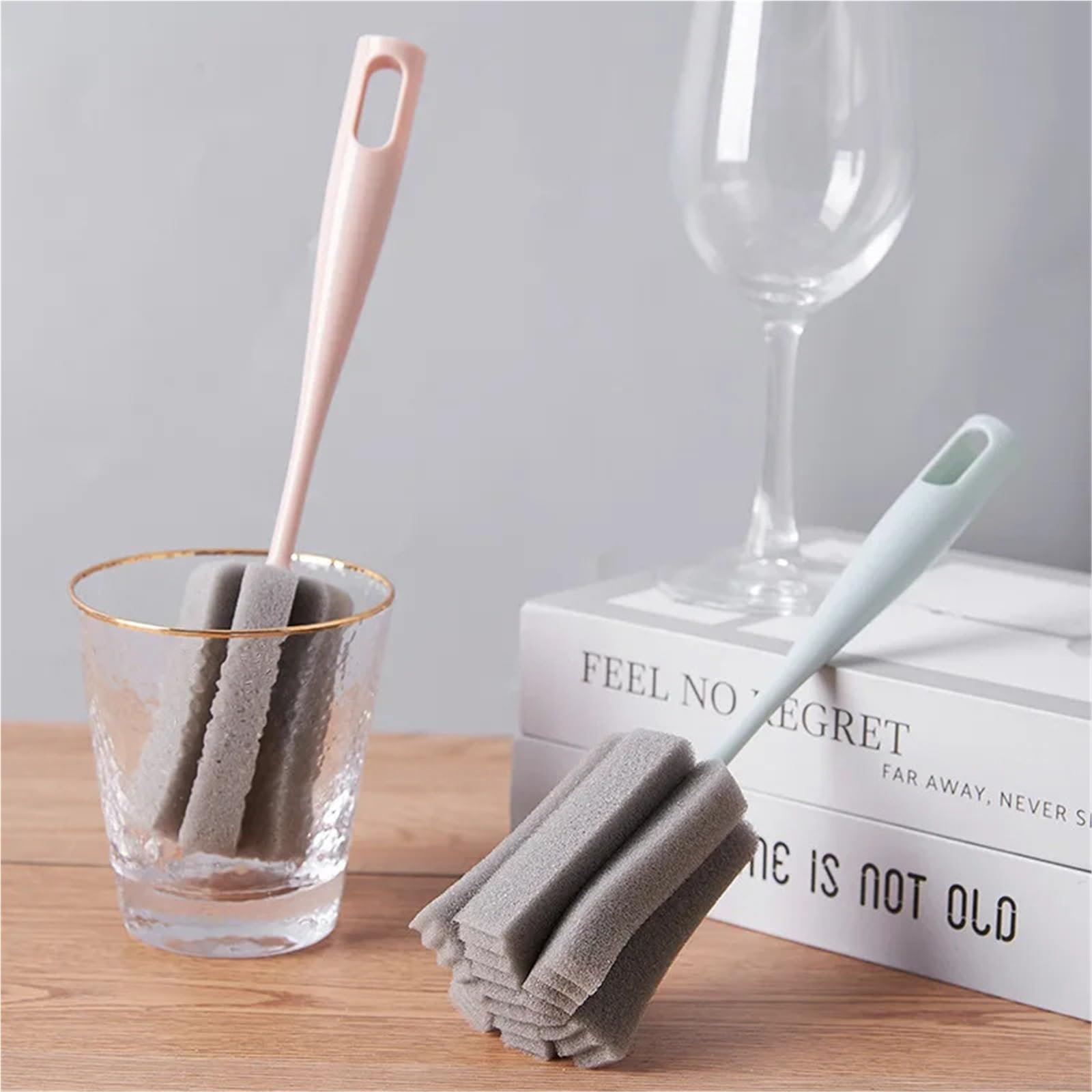 Scovolino per Bottiglie Spazzola in spugna morbida Bottiglia con manico lungo Tazza d'acqua Strumento for la pulizia della cucina Articoli for(35cm blue)