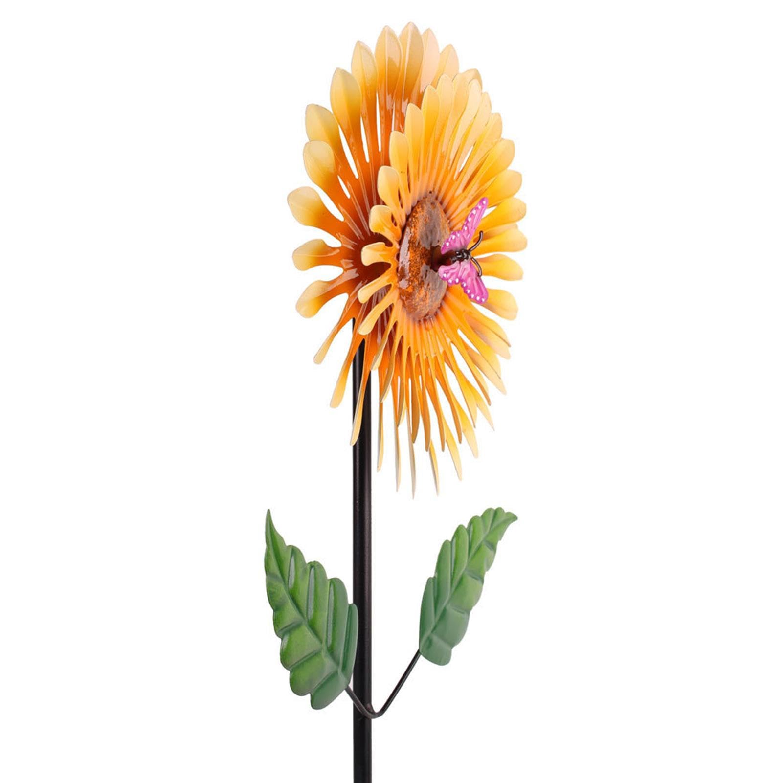 Molino de viento de girasol, molinillo de viento de girasol, molinillo de planta de flor con estaca de mariposa al aire libre, molinillo de viento de metal para jardín, balcón, patio, jardín y | Estacas decorativas para jardín, cartel giratorio de giras