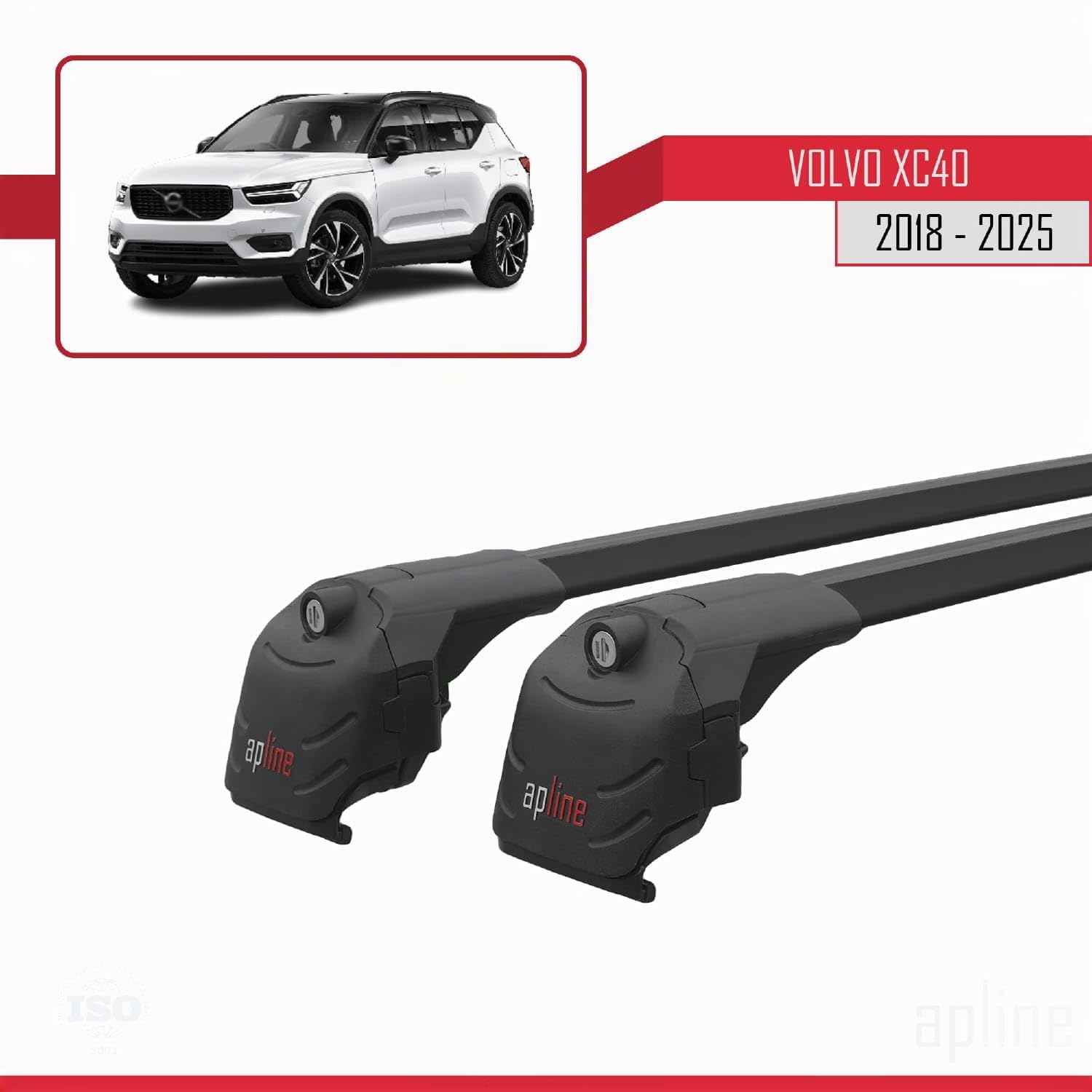 Compatible con Volvo XC40 2018-2026 Modelo Ace-2 Barra de Techo Auto Portaequipajes Barras Transversales Negro Aluminio 2 Barras