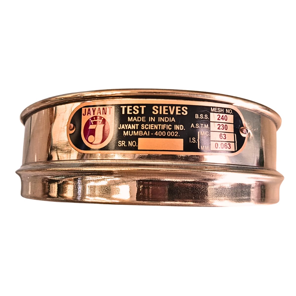 Jayant Test Sieve 200 mm Diameter BBS - 240 and ASTM - 230, 63 micron Pack of 1 stainless steel Mesh with Brass Frame For Laboratory and Uniform Fabrication for Smooth-Nesting