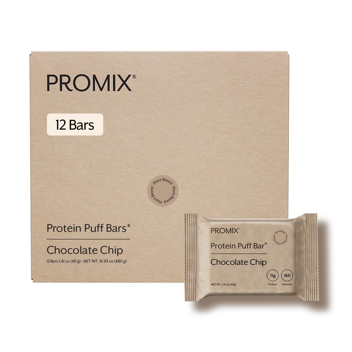 Promix Nutrition Vegan Protein Puff Bars | High Protein, Low Calorie Marshmallow Crispy Treat | Kosher, Soy Free - Chocolate