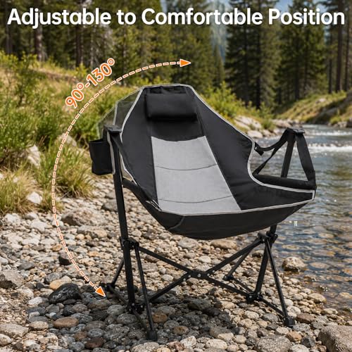 Silla de Camping Aohanoi HMK-CH, Silla mecedora plegable para adultos soporte hasta 400 libras, con reposabrazos y reposacabezas miniatura 4